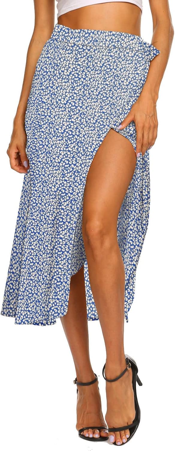 Newchoice Women's Boho Leopard Skirt High Low Split Summer Beach Midi Wrap Skirts