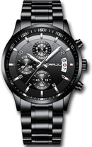 CRRJU Men's Fashion Stainless Steel Watches Date Waterproof Chronograph Wristwatches,Stainsteel Steel Band Waterproof Watch