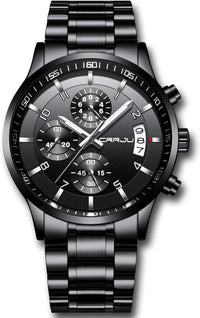 CRRJU Men's Fashion Stainless Steel Watches Date Waterproof Chronograph Wristwatches,Stainsteel Steel Band Waterproof Watch