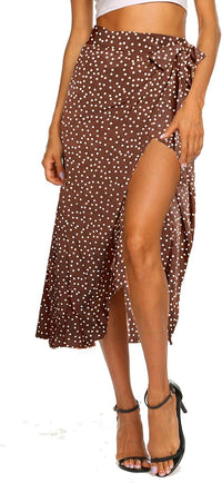Newchoice Women's Boho Leopard Skirt High Low Split Summer Beach Midi Wrap Skirts