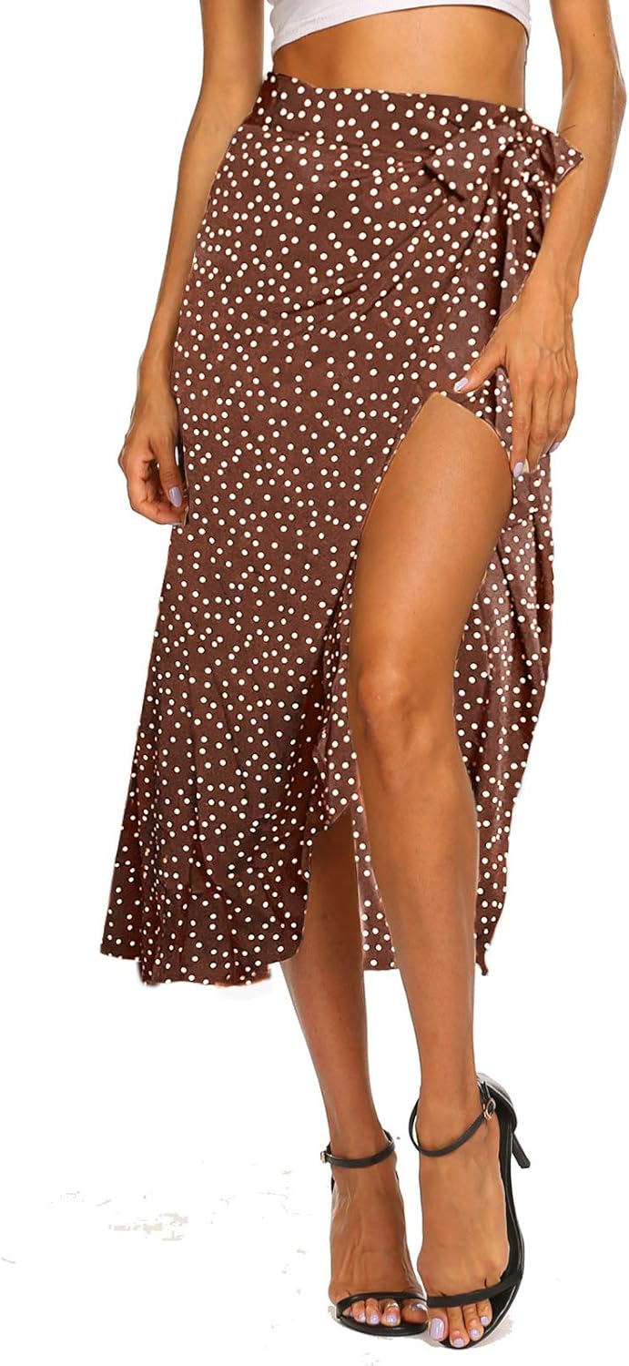 Newchoice Women's Boho Leopard Skirt High Low Split Summer Beach Midi Wrap Skirts