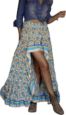 BTFBM Women 2025 Summer Fall Boho Long Skirts Dress Floral Print Elastic Waist Split Ruffle High Low Beach Maxi Skirt