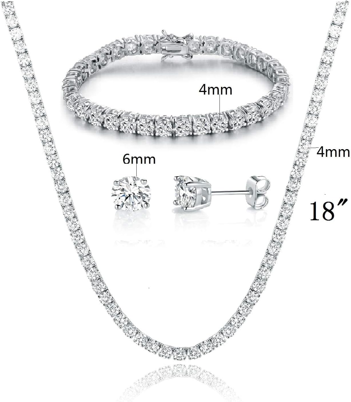 Gemsme 18K Yellow Gold/White Gold Plated Wedding Jewelry Set Tennis Necklace/Bracelet/Earrings Sets Pack of 3