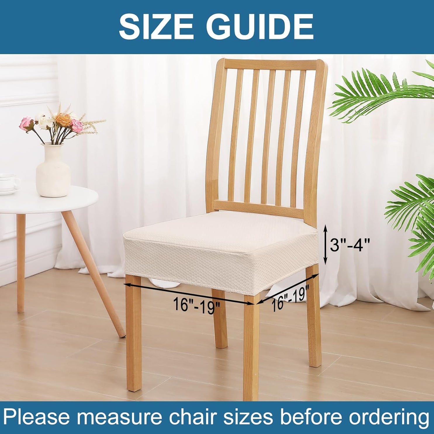Smiry Waterproof Seat Covers for Dining Room Chairs Set of 6, Stretch Jacquard Removable Washable Chair Seat Slipcovers Protector, No Rear Covers, Beige