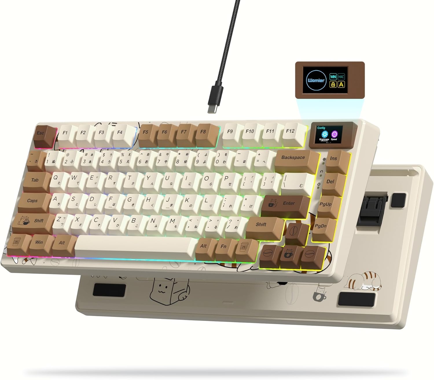 Womier S-K80 75% Keyboard with Color Multimedia Display Mechanical Gaming Keyboard, Wired Hot Swappable Gasket Mount RGB Custom Key Board, Pre-lubed Stabilizer for Mac/Win, Black Kanagawa