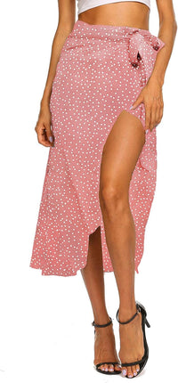 Newchoice Women's Boho Leopard Skirt High Low Split Summer Beach Midi Wrap Skirts