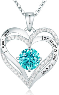 CDE Forever Love Heart Necklaces for Women, Wedding Anniversary, Birthday Mothers Day Gifts for Mom, Mother, Wife, Girlfriend, S925 Silver Jewelry with Birthstone Pendant