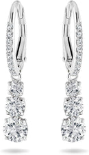 Swarovski Stilla Attract Trilogy Drop Pierced Earrings with White Crystals on a Rhodium Plated Setting with Hinged Closure