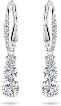 Swarovski Stilla Attract Trilogy Drop Pierced Earrings with White Crystals on a Rhodium Plated Setting with Hinged Closure