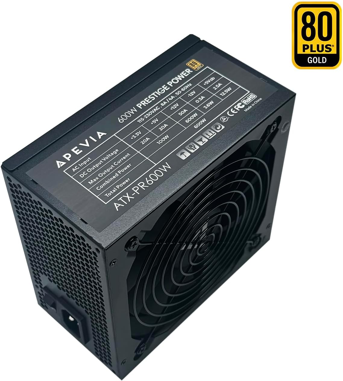 Apevia ATX-PR600W Prestige 600W 80+ Gold Certified, RoHS Compliance, Active PFC ATX Gaming Power Supply