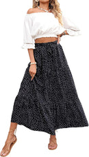 ZESICA Women's 2025 Summer Bohemian Floral Printed Elastic Waist A Line Maxi Skirt with Pockets