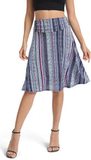 Urban CoCo Women's Ruched High Waist Knee Length Jersey A-Line Stretchy Flared Casual Skirt
