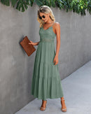 Dokuritu Women's Beach Crochet Lace Maxi Dress Solid Color Summer Vacation Spaghetti Strap Long Dress 2024