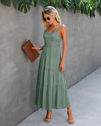 Dokuritu Women's Beach Crochet Lace Maxi Dress Solid Color Summer Vacation Spaghetti Strap Long Dress 2024