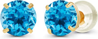 Solid 14K Yellow, White or Rose Gold 4mm Round Genuine Gemstone Birthstone Prong Set Stud Earrings For Women
