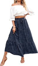 ZESICA Women's 2025 Summer Bohemian Floral Printed Elastic Waist A Line Maxi Skirt with Pockets