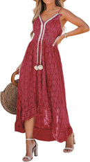 CUPSHE Women's Summer Dresses Sleeveless Lace Casual Tassel Beach Spaghetti Straps Flowy Maxi Sun Dress
