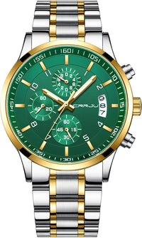 CRRJU Men's Fashion Stainless Steel Watches Date Waterproof Chronograph Wristwatches,Stainsteel Steel Band Waterproof Watch
