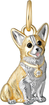 SCAMPER & CO .925 Sterling Silver Rhodium, Gunmetal or 18K Yellow Plated Dog Breed Charms - Cubic Zirconia for Necklace and Bracelets, Gemstone Hypoallergenic Jewelry Sterling Silver Charm Only