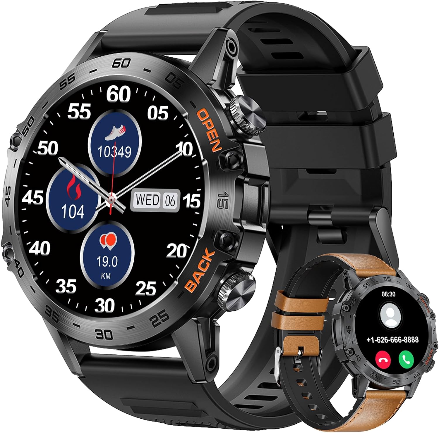 Military Smart Watch for Men(Answer/Dial Calls),100 Sports Modes, 5ATM Waterproof Fitness Watch with Heart Rate/SpO2/Blood Pressure for Android and iOS,1.39''HD DIY Screen Smartwatch Black