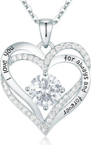 CDE Forever Love Heart Necklaces for Women, Wedding Anniversary, Birthday Mothers Day Gifts for Mom, Mother, Wife, Girlfriend, S925 Silver Jewelry with Birthstone Pendant