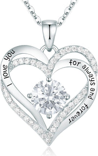 CDE Forever Love Heart Necklaces for Women, Wedding Anniversary, Birthday Mothers Day Gifts for Mom, Mother, Wife, Girlfriend, S925 Silver Jewelry with Birthstone Pendant