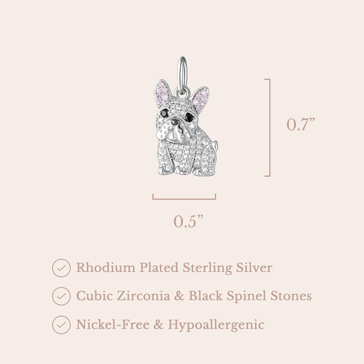 SCAMPER & CO .925 Sterling Silver Rhodium, Gunmetal or 18K Yellow Plated Dog Breed Charms - Cubic Zirconia for Necklace and Bracelets, Gemstone Hypoallergenic Jewelry Sterling Silver Charm Only