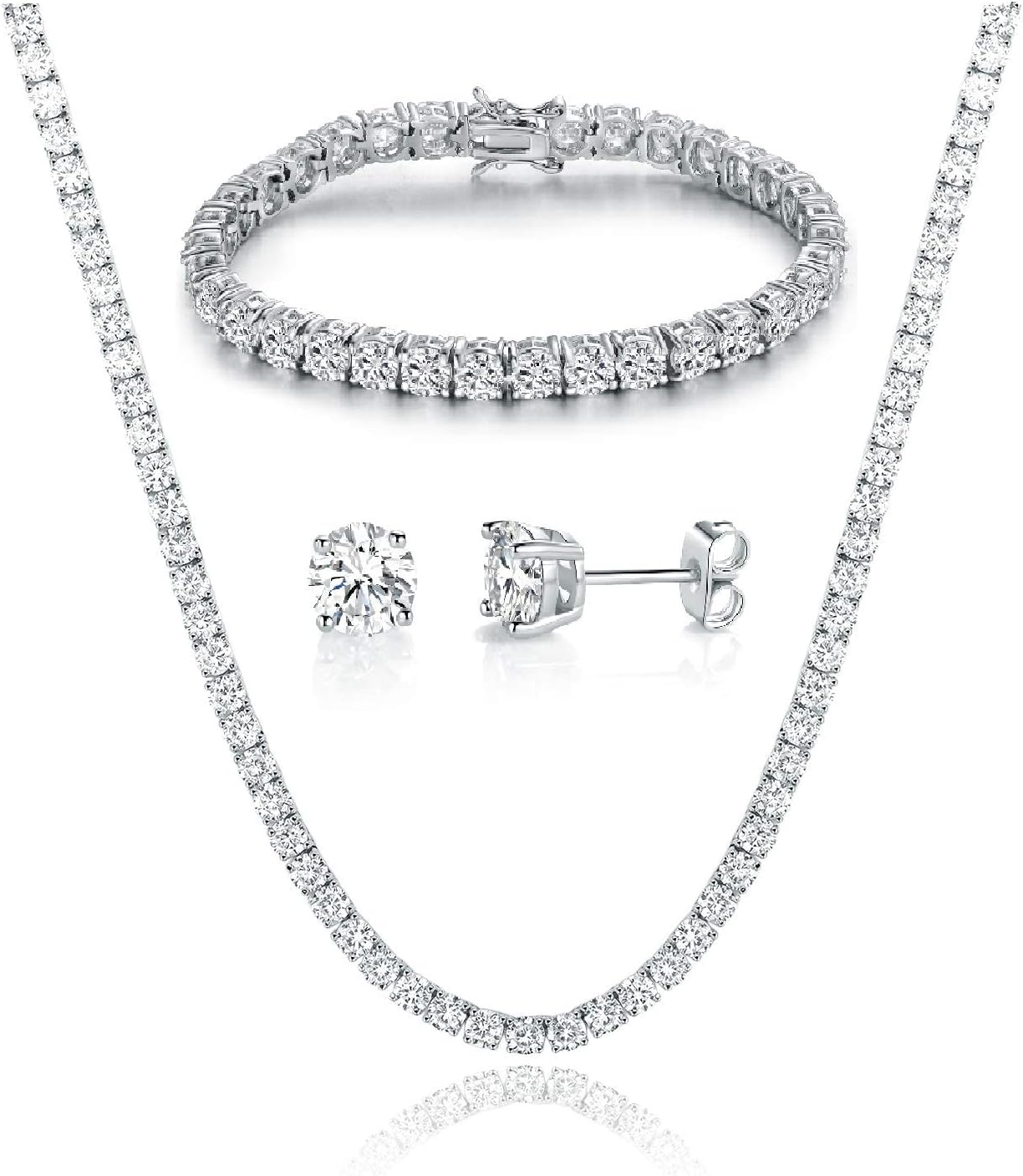 Gemsme 18K Yellow Gold/White Gold Plated Wedding Jewelry Set Tennis Necklace/Bracelet/Earrings Sets Pack of 3