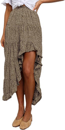 BTFBM Women 2025 Summer Fall Boho Long Skirts Dress Floral Print Elastic Waist Split Ruffle High Low Beach Maxi Skirt