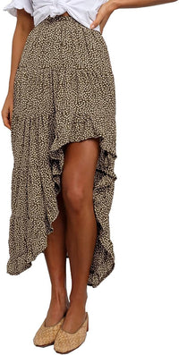 BTFBM Women 2025 Summer Fall Boho Long Skirts Dress Floral Print Elastic Waist Split Ruffle High Low Beach Maxi Skirt