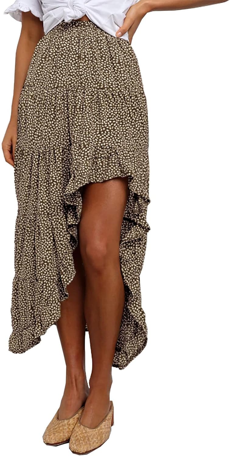 BTFBM Women 2025 Summer Fall Boho Long Skirts Dress Floral Print Elastic Waist Split Ruffle High Low Beach Maxi Skirt