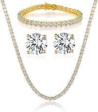 Gemsme 18K Yellow Gold/White Gold Plated Wedding Jewelry Set Tennis Necklace/Bracelet/Earrings Sets Pack of 3