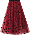 Dirholl Women's A-Line Fairy Patterned Elastic Waist Ruffle Mesh Layered Midi Skirt