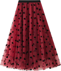 Dirholl Women's A-Line Fairy Patterned Elastic Waist Ruffle Mesh Layered Midi Skirt