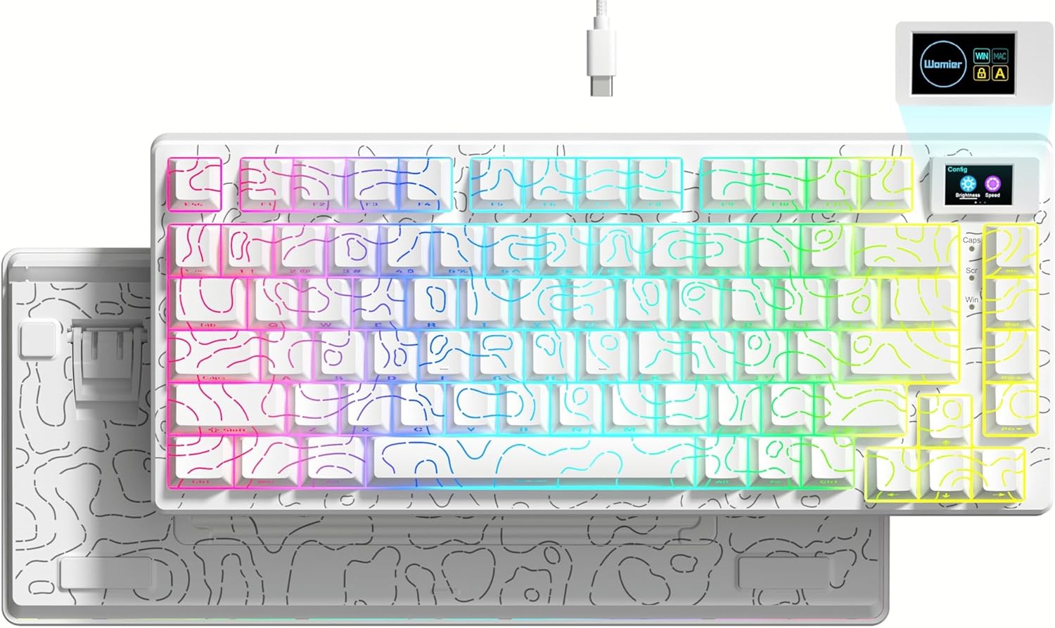 Womier S-K80 75% Keyboard with Color Multimedia Display Mechanical Gaming Keyboard, Wired Hot Swappable Gasket Mount RGB Custom Key Board, Pre-lubed Stabilizer for Mac/Win, Black Kanagawa