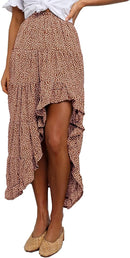 BTFBM Women 2025 Summer Fall Boho Long Skirts Dress Floral Print Elastic Waist Split Ruffle High Low Beach Maxi Skirt