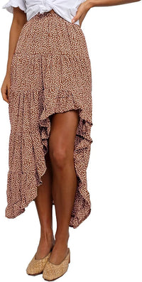 BTFBM Women 2025 Summer Fall Boho Long Skirts Dress Floral Print Elastic Waist Split Ruffle High Low Beach Maxi Skirt