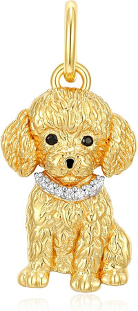 SCAMPER & CO .925 Sterling Silver Rhodium, Gunmetal or 18K Yellow Plated Dog Breed Charms - Cubic Zirconia for Necklace and Bracelets, Gemstone Hypoallergenic Jewelry Sterling Silver Charm Only