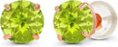 Solid 14K Yellow, White or Rose Gold 4mm Round Genuine Gemstone Birthstone Prong Set Stud Earrings For Women
