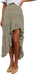 BTFBM Women 2025 Summer Fall Boho Long Skirts Dress Floral Print Elastic Waist Split Ruffle High Low Beach Maxi Skirt