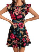 Floerns Women's V Back Inslace Layered Ruffle Hem Flutter Sleeve Dress