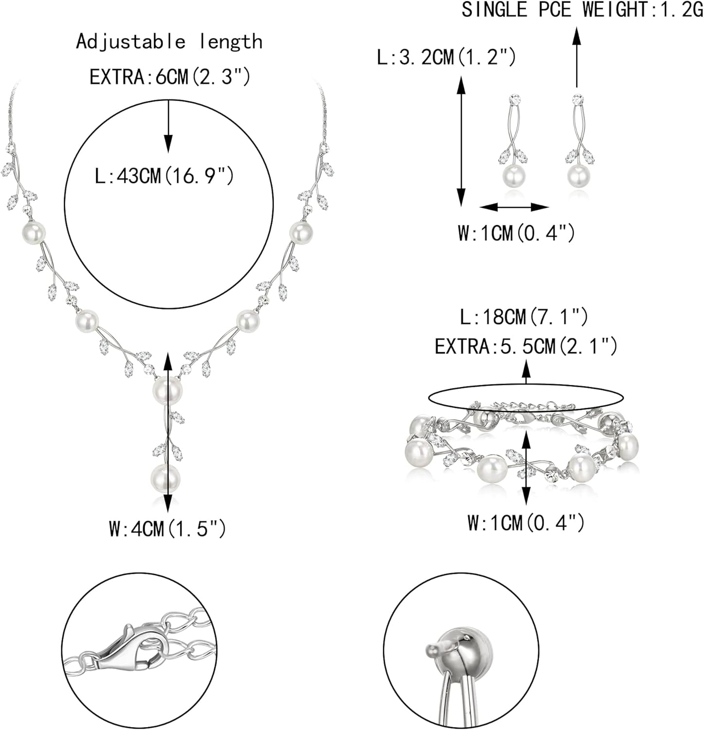 EVER FAITH Wedding Pearl Jewelry for Bride CZ Crystal Simulated Pearls Floral Vine Filigree Bridal Necklace Earrings Set