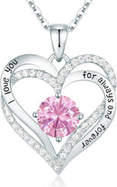 CDE Forever Love Heart Necklaces for Women, Wedding Anniversary, Birthday Mothers Day Gifts for Mom, Mother, Wife, Girlfriend, S925 Silver Jewelry with Birthstone Pendant