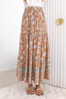ZESICA Women's 2025 Summer Bohemian Floral Printed Elastic Waist A Line Maxi Skirt with Pockets