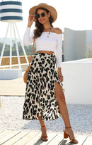 Newchoice Women's Boho Leopard Skirt High Low Split Summer Beach Midi Wrap Skirts