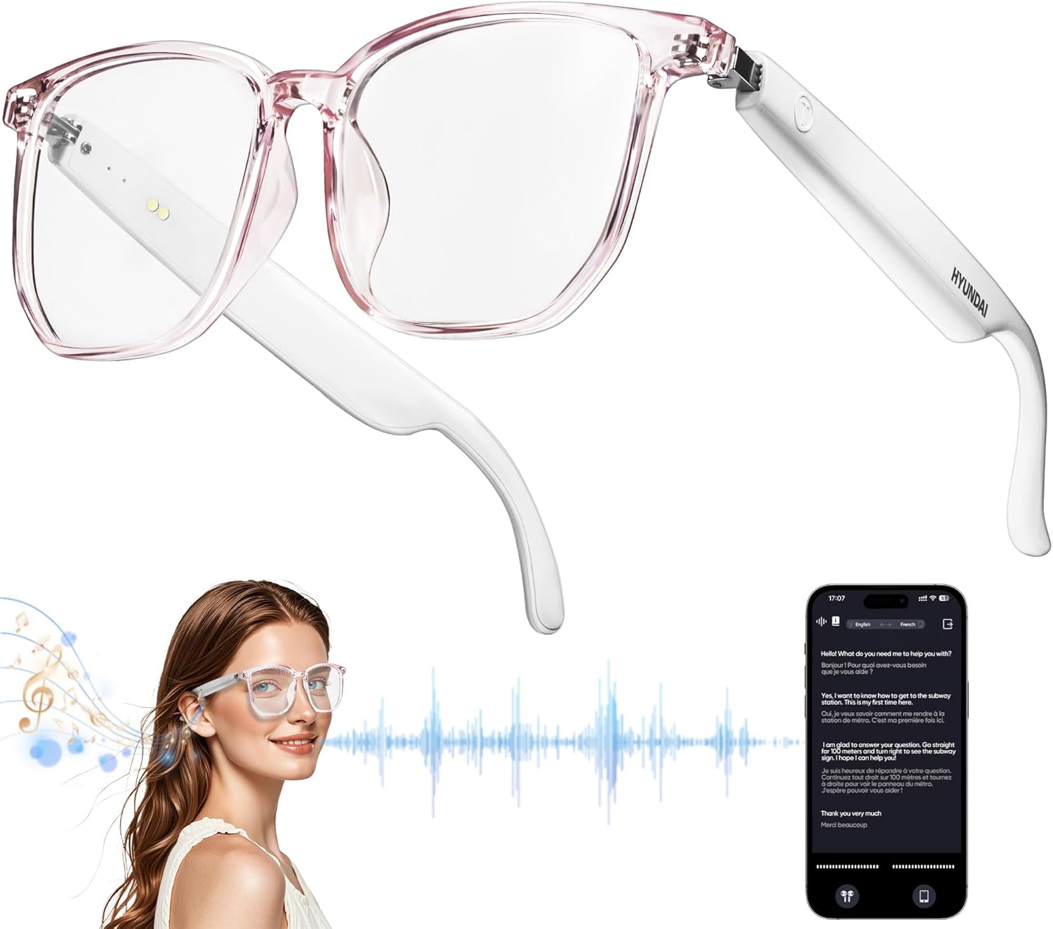 AI Smart Glasses with Chat GPT,Bluetooth Glasses with 150+ Translation,Smart Glasses for Men&Women,Multifunctional Bluetooth Glasses for Men（White） (White)