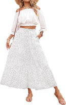 ZESICA Women's 2025 Summer Bohemian Floral Printed Elastic Waist A Line Maxi Skirt with Pockets