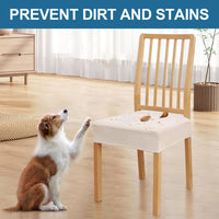 Smiry Waterproof Seat Covers for Dining Room Chairs Set of 6, Stretch Jacquard Removable Washable Chair Seat Slipcovers Protector, No Rear Covers, Beige