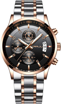 CRRJU Men's Fashion Stainless Steel Watches Date Waterproof Chronograph Wristwatches,Stainsteel Steel Band Waterproof Watch