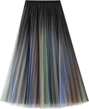 Dirholl Women's A-Line Fairy Patterned Elastic Waist Ruffle Mesh Layered Midi Skirt